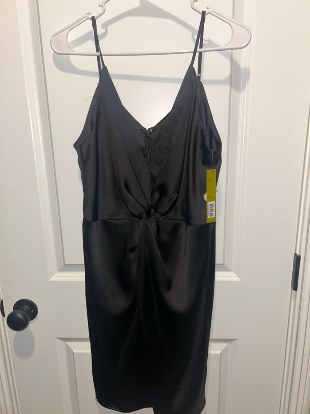Black Satin Knot-Front Slip Dress